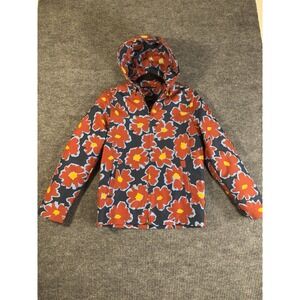 Express Women's XS Red Blue Hooded Floral Jacket‎ Button Accent Mid-Length